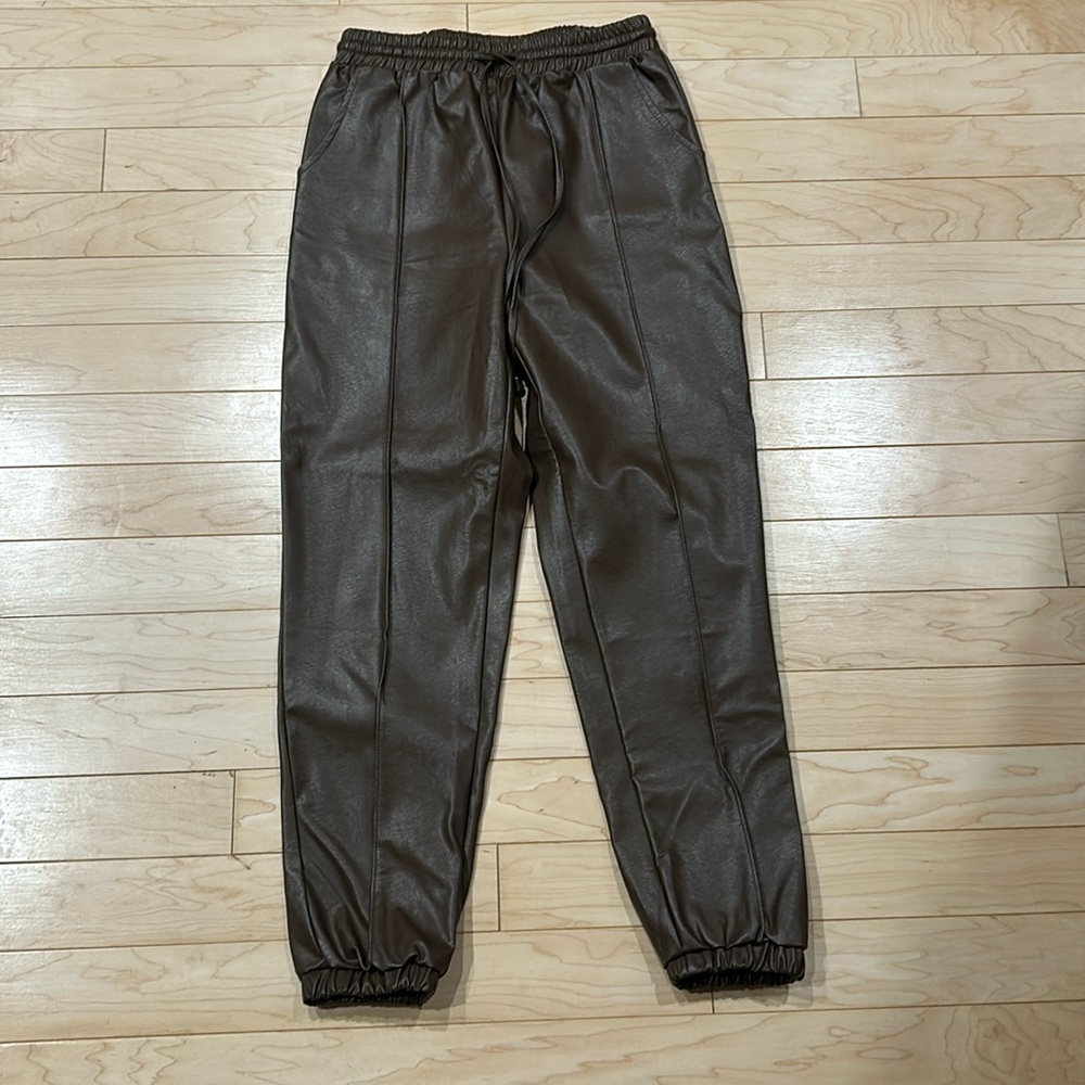 Chocolate Brown Faux Leather Joggers